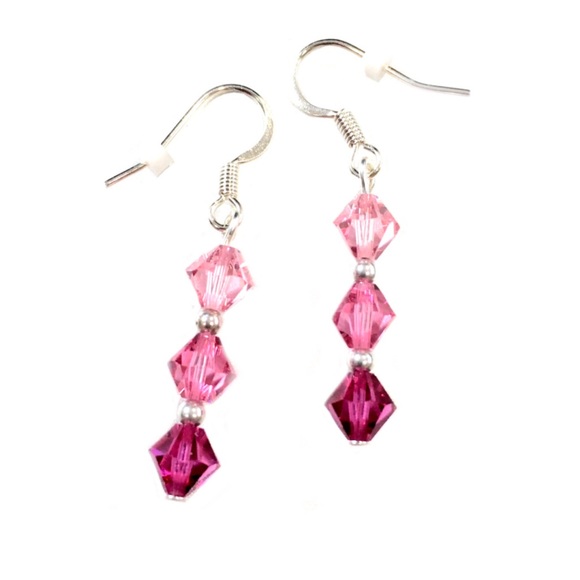 Handmade Swarovski Crystal•Sterling Silver Breast Cancer Awareness Earrings, NEW - Picture 2 of 7